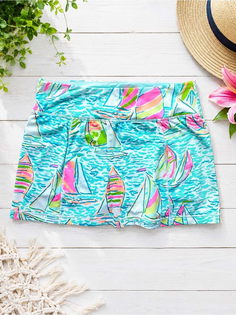 Lilly Pulitzer Josephine Skort S NWT Seaside Aqua You Gotta Regatta Luxeletic